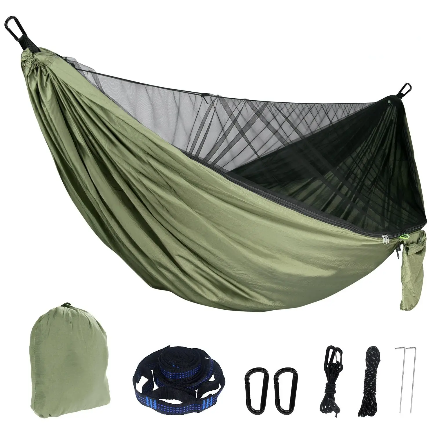 Portable Mosquito Net Nylon Camping Hammock with Waterproof Rain Fly Canopy Tarp for Outdoor Hanging Bed Sleeping