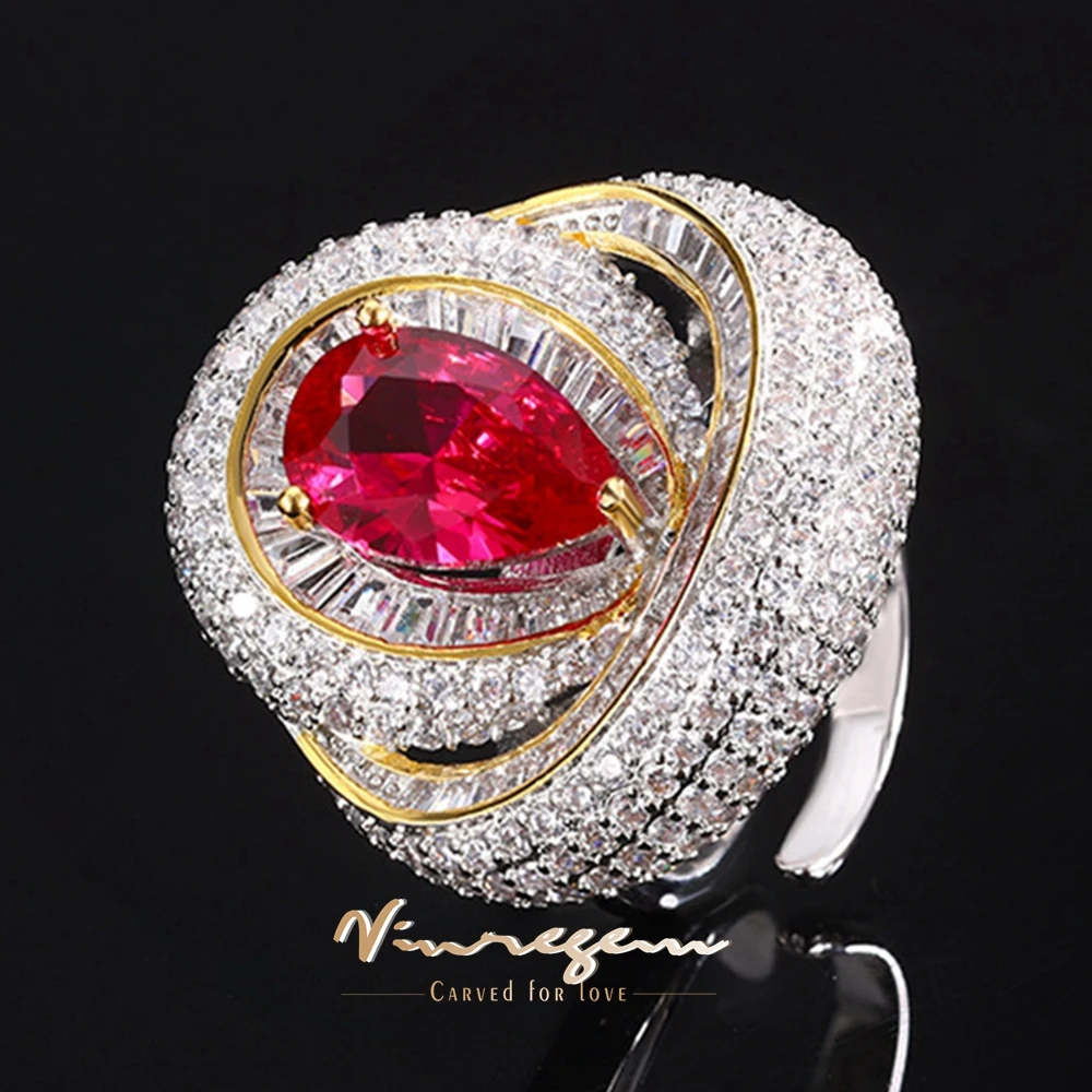 Light Luxury Open Ring For Women Inlaid Colorful Cubic Zircon Adjustable Personalized Elegant Party Jewelry Gift