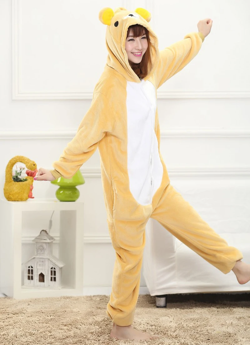 Fleece Cartoon Onesies Adults Carrot Bear One-Piece Pajama Sleepwear Halloween Cosplay Costume Christmas Nightwears Jumpsuit