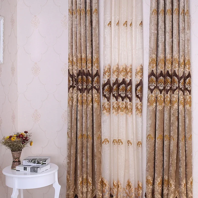 

Light Luxury European Simple Curtains for Living Dining Room Bedroom Thickened Chenille Embroidery Blackout Window Drape