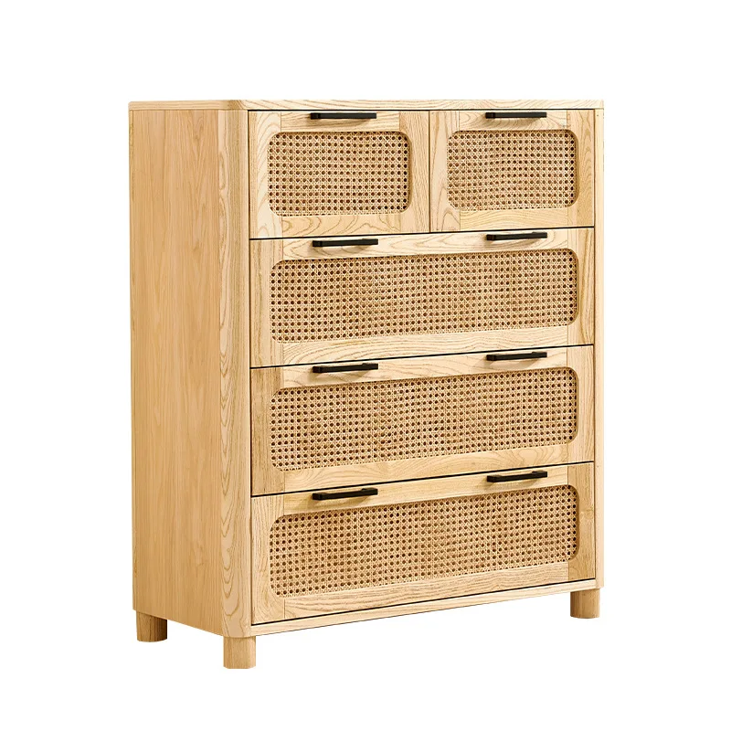

Nordic solid wood natural rattan chest of drawers, simple and modern dining side drawer storage locker