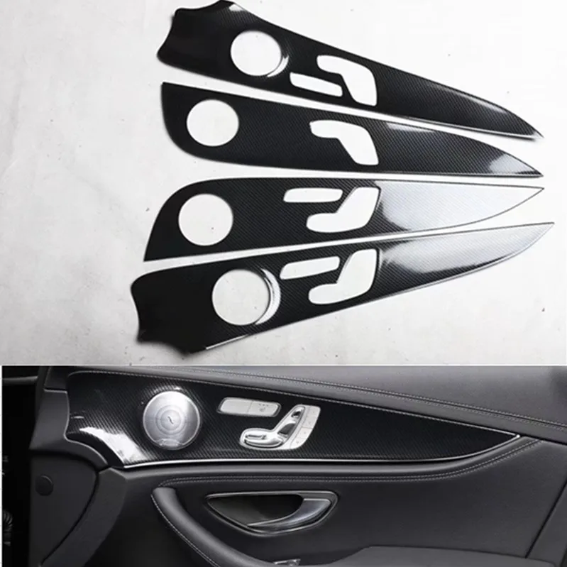 4Pcs Carbon Fiber ABS Car Interior Door Panel Cover Trim Styling Sticker  Fit For Benz E class 2016-2019