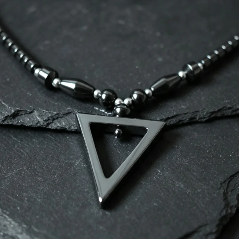 Black Hematite Necklace Men Women Metal Neck Jewelry Health Magnetic Therapy Triangle Black Hematite Necklace Jewelry