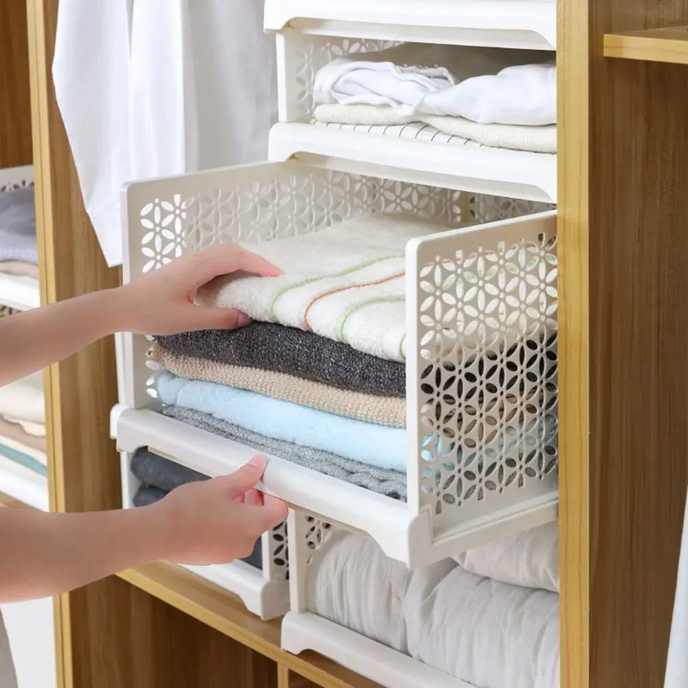 

Plastic Pull-out Closet Storage Shelf Large Capacity Foldable Layered Partitions Organizers White Stackable Layered Organizers