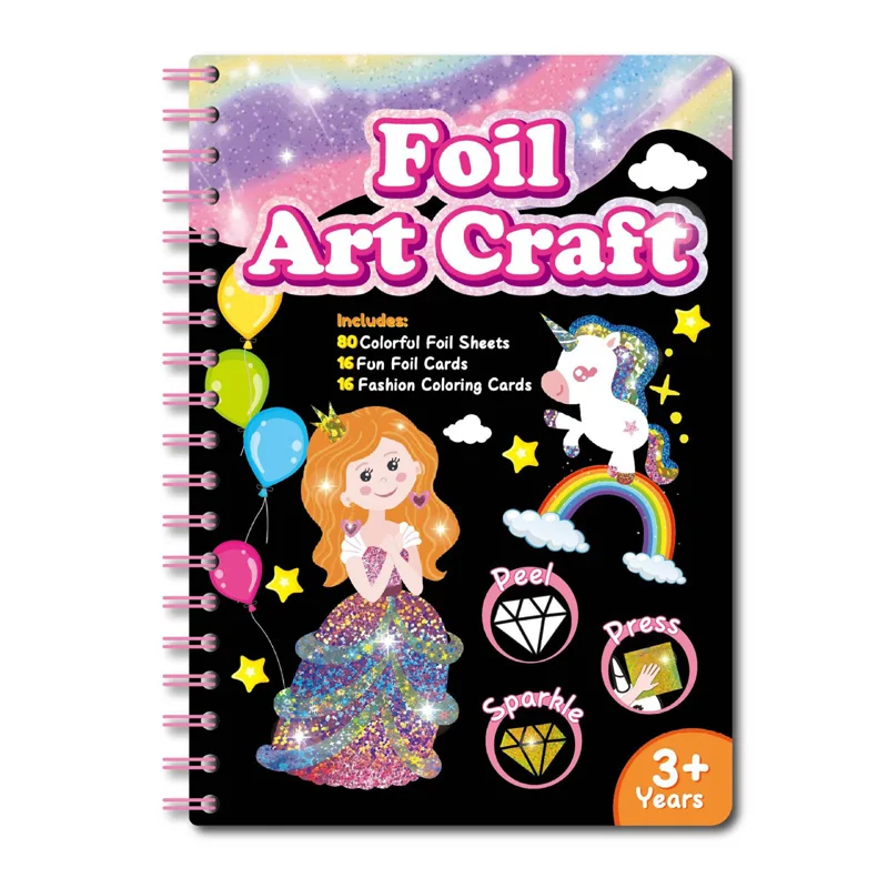 Magical Art Sticker Book Princess & Animal Themed DIY Coloring Book Magic Scratch Art Coil Notebook Creative Craft Toy for Gifts