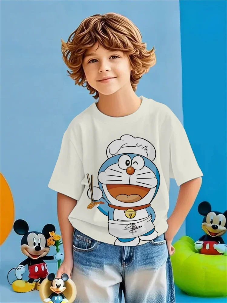 

2025 New cute 3D Doraemon children's short sleeved fashionable T-shirt, boys and girls outdoor sports street breathable top