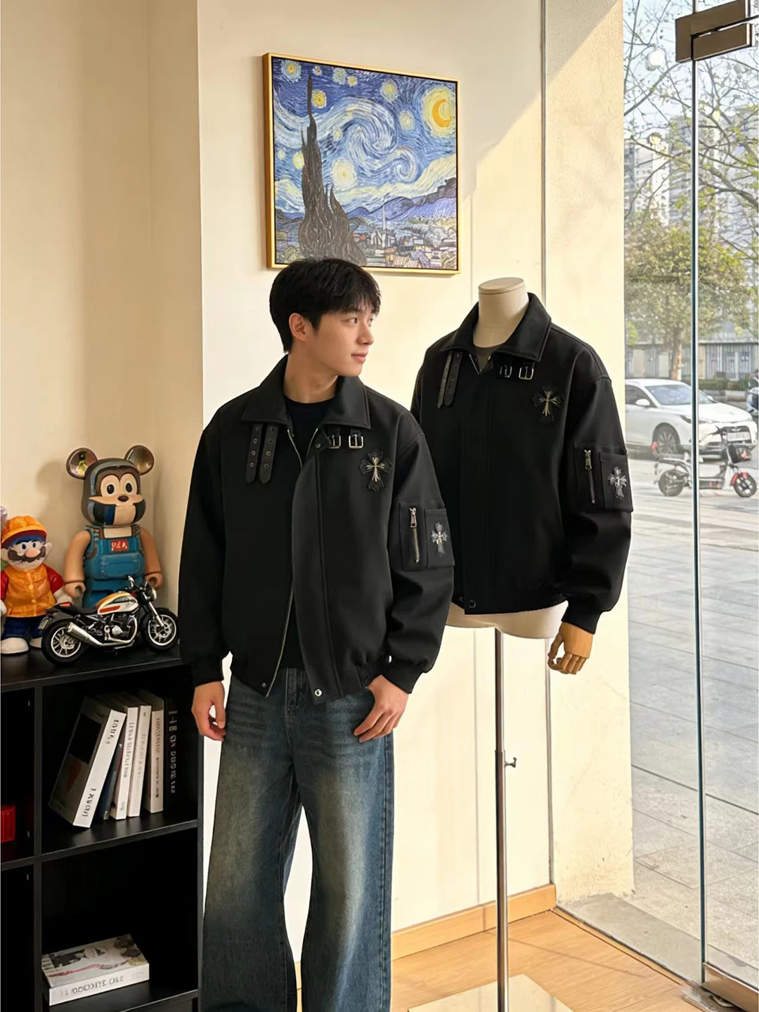 

Мужская куртка-бомбер Cross Ma Flight Jaet с американским воротником, весенняя, приталенная, с поясом, повседневная, свободного кроя