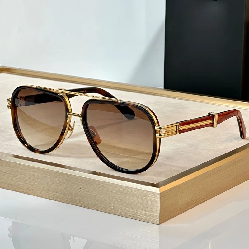 

Luxury Big Oval Alloy Quality Fashion Brand Design UV400 Men's Sunglasses The Sand TopHigh with Gold Gradient Glasses with Case