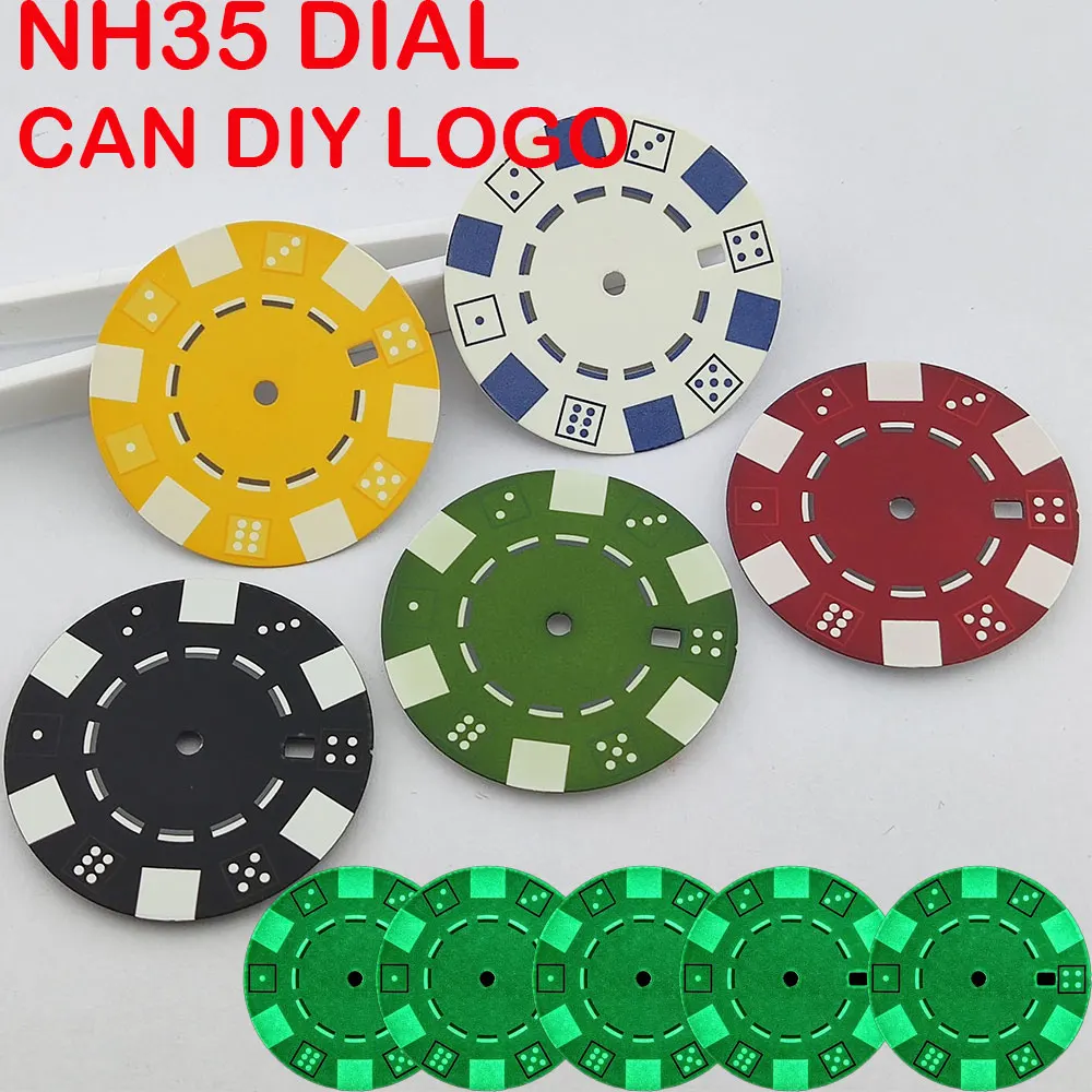 35mm watch dial diameter NH35 dial cocktail poker style C3 Luminous fit for NH35a watch modification accessories mechanical
