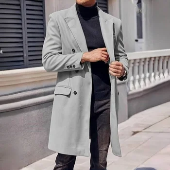 Men's Long Wool Blend Double-Breasted Coat 2 Men's Long Coat Wool Blend Double Breasted Jacket Casual Lapel With Lining Street Outer Warm Men's Clothing EU SIZE M-XXL 2