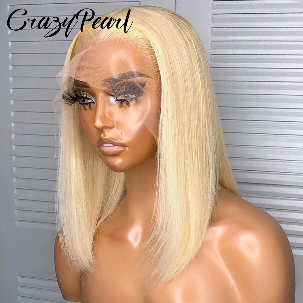 CrazyPearl Bob Wig Human Hair 613# Blonde Human Hair Wig 13X4 HD Lace Frontal Wig Honey Blonde Remy Straight Human Hair Wig