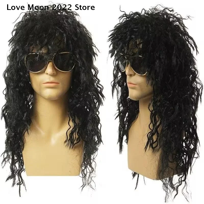 Men's Mullet Wig Long Curly Hair Wig Kiss Wig 80s Rocker Synthetic Wigs For Male Halloween Cosplay DIY Role-Playing Costume Wig