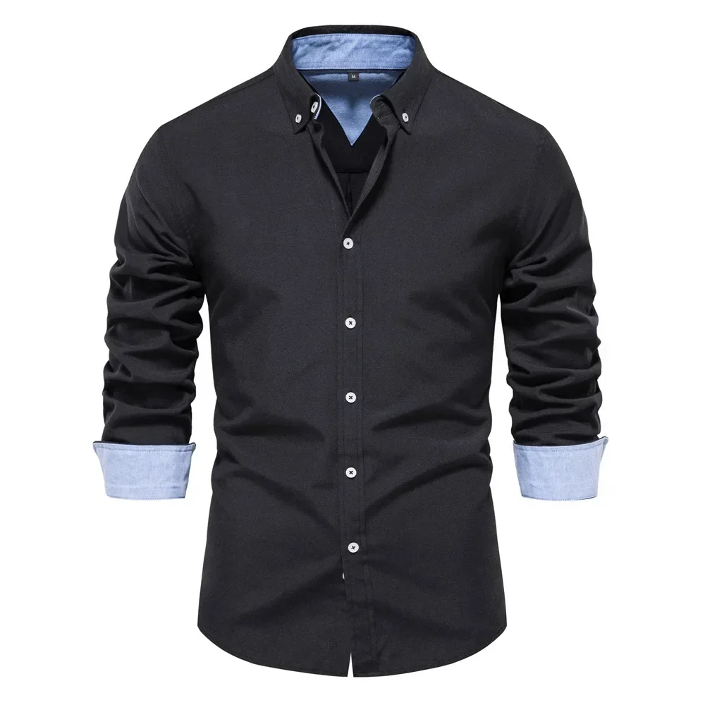 

New Autumn Long Sleeve Oxford Men's Shirts 70% Cotton Solid Color Social Shirts for Men Designer Clothes Turn-down Collar Blouse