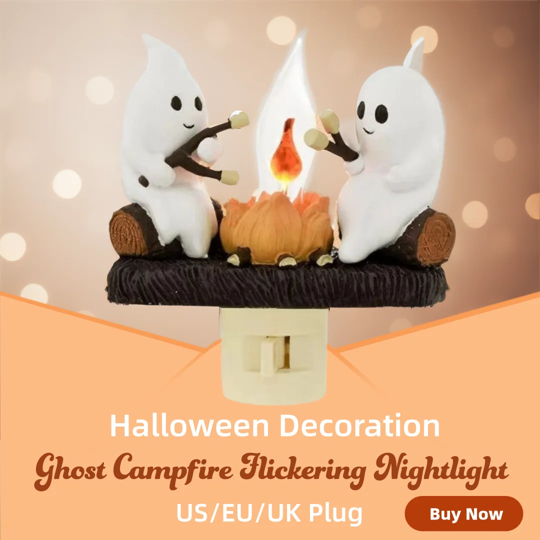 Ghost Campfire Flickering Night Light Halloween Nightlight 3D LED Small Electric Faux Campfire Night Light Halloween Decoration