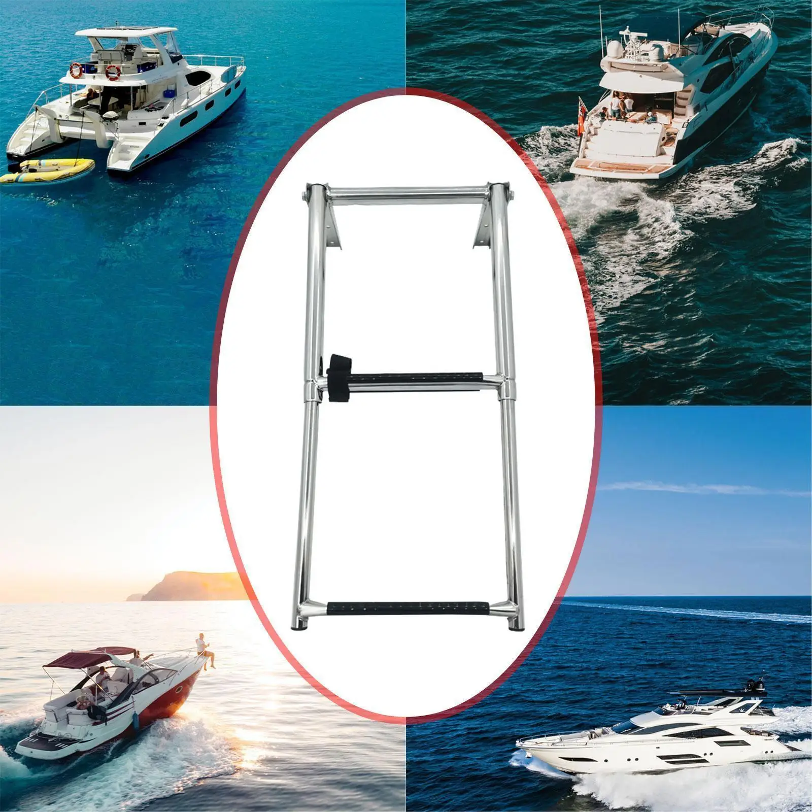 

Pontoon Boat Ladder Slide Mount Boat Boarding Anti Slip with Footboard Equipment 304 Stainless Steel for Marine Yacht