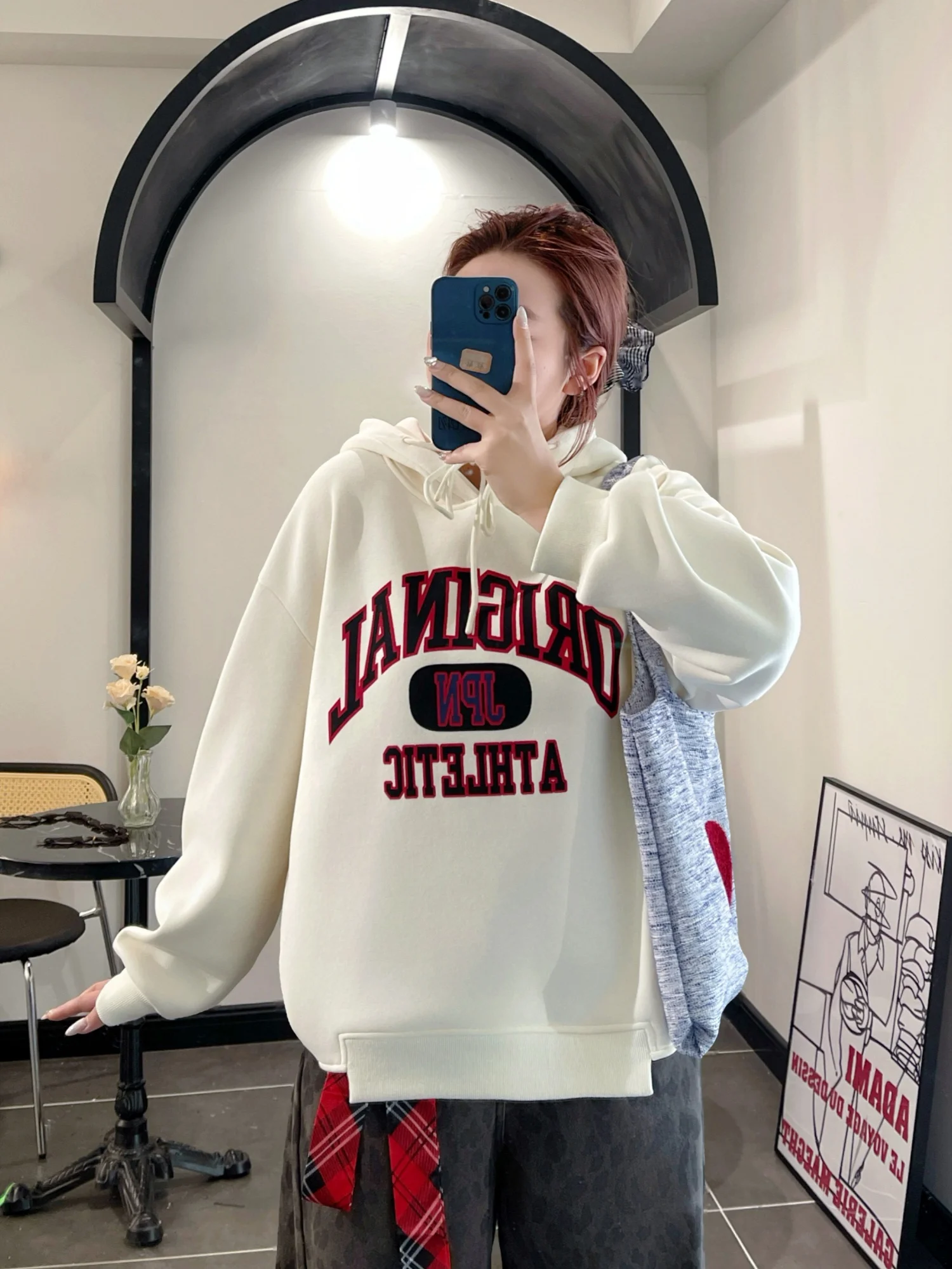 

plus Size Women's Fashionable Casual Hoodie Thickened Autumn Winter New Style American Style Slimming Fleece Lined Sweatshirt