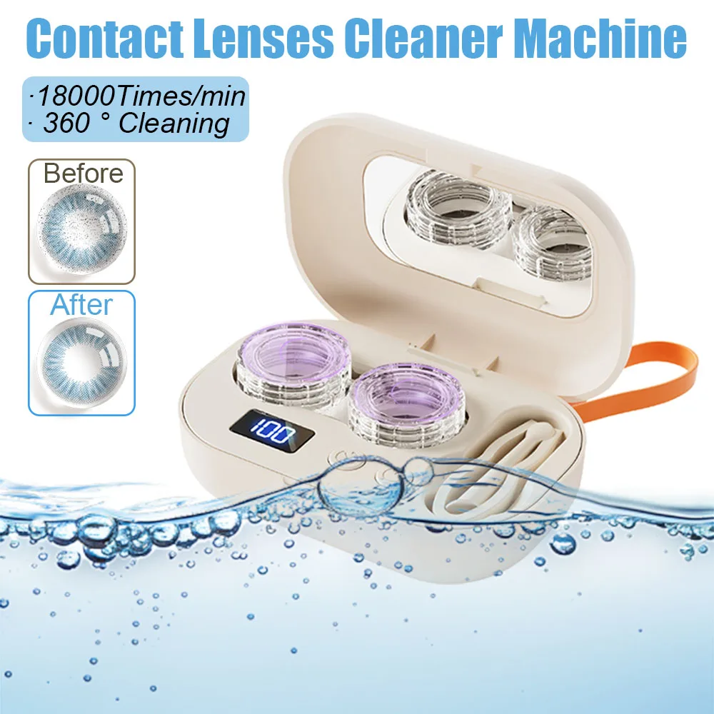

Contact Lens Cleaner Portable Ultrasonic Contact Lens Cleaning Machine with USB Charger and Solution Soak Case Kit for Soft Lens