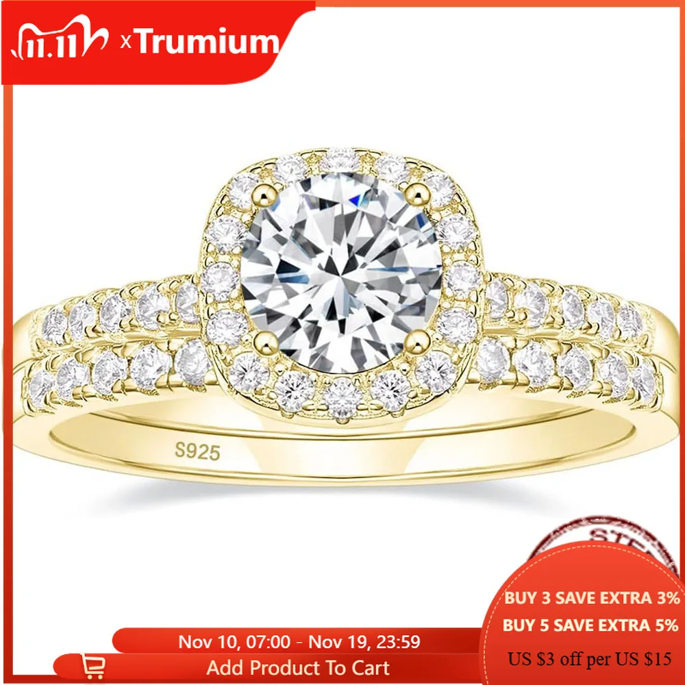 

Trumium 1.25CT 925 Sterling Silver Bridal Rings Set 5A Cubic Zircon CZ Engagements Rings Wedding Bands for Women Fine Jewelry