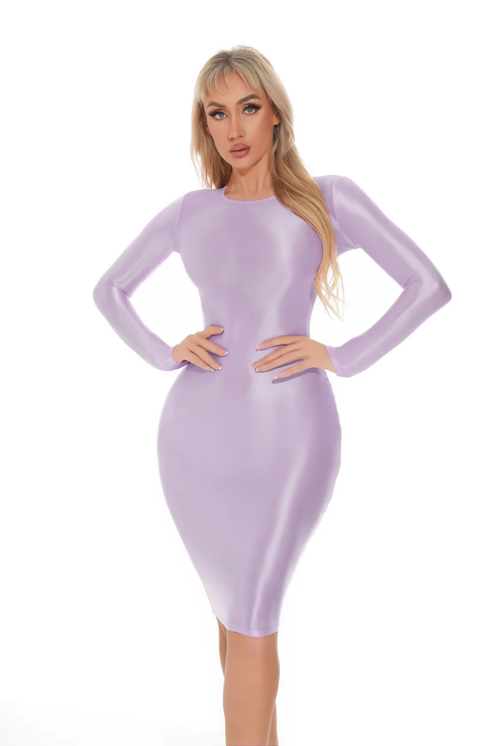 M XL Langarm Glänzendes Midi-Kleid Strumpfhosen-Paket Hüftminirock Sexy Clubwear Vestido Bodycon-Kleider Bodystocking Robe – Detail 14
