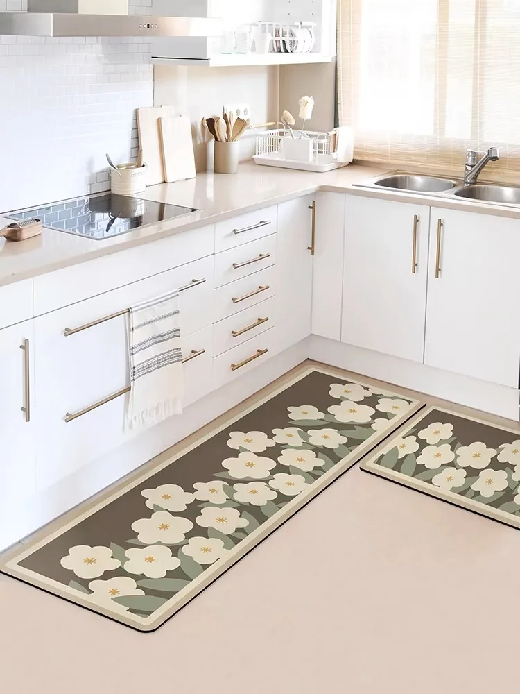 Vikama 1/2Pcs Small Fresh Kitchen Floor Mat With Diatom Mud Cushioned Long Strip Non-Slip Absorbent Domestic Area Carpet