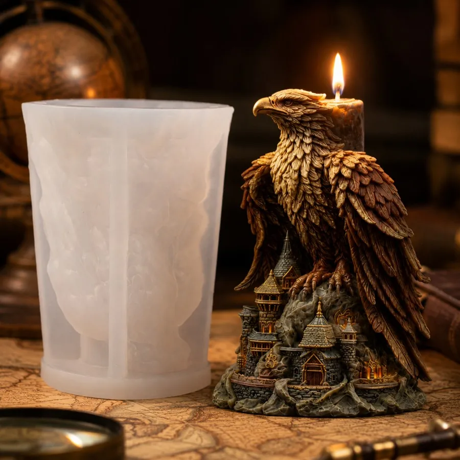3D Adler-Schloss Silikon-Kerzenform, Wiederverwendbar & Leicht zu Entformen, Fantasievolle Heim-Desktop-Dekoration
