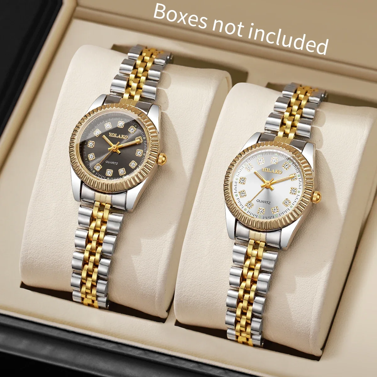 2PCS/Set Luxury Rhinestone Watches Fashion Ladies Analog Quartz Wristwatch Reloj Mujer Girls Clock Gift（Without Box）