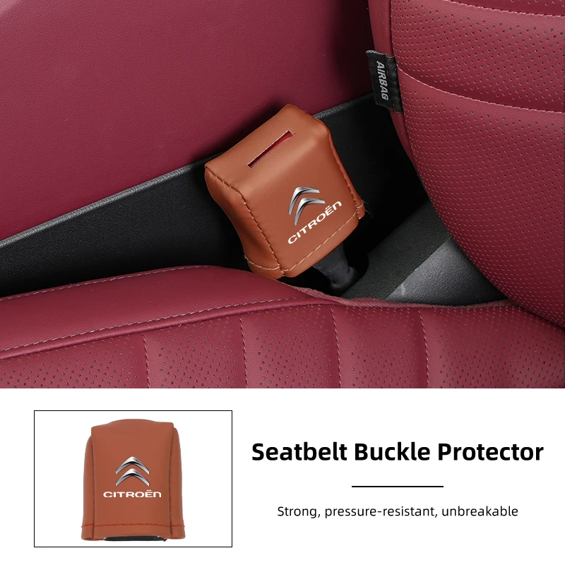 Full Coverage Leather Car Seat Belt Buckle Cover Protector For Citroen C4 C3 C5 C1 C2 Berlingo Celysee Cactus Picasso Aircross 6