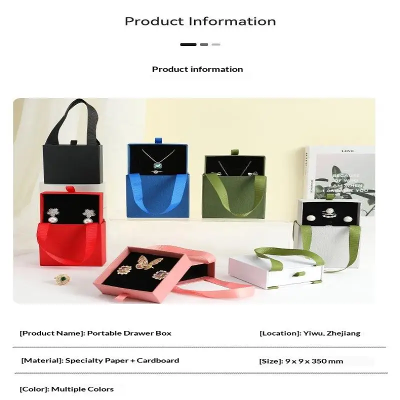 Tragbare Schmuckverpackungsbox, Aufbewahrungsbox für Ohrringe, Halsketten, Ringe und Anhänger, Organizer, Geschenkbox für Hochzeiten, Schmuckschatulle mit Schublade aus Papier – Detail 6