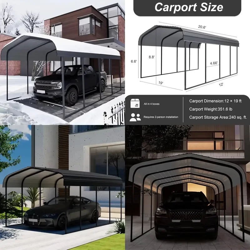 Heavy Duty 12x20 ft Metal Carport Kit for Outdoor Storage with Galvanized Steel Roof and Steel Structure for House Use