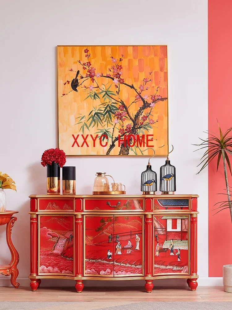 

Новый китайский стиль, национальная мода, бытовой французский двор, ручная роспись, золотой контур, фойе, дверной проем, сервант, шкаф