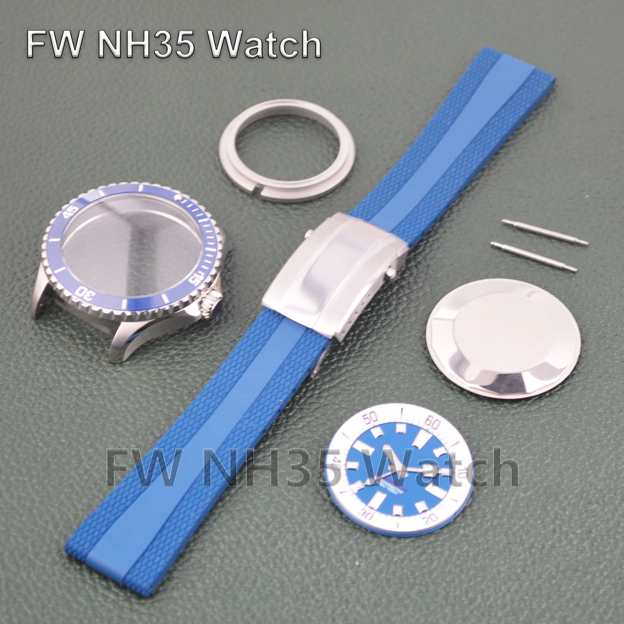 NH35 Watch Case Rubber Strap Luminous Dial Hands for Superocean Sapphire Glass 20ATM Waterproof 44mm Case fit NH35 Movement