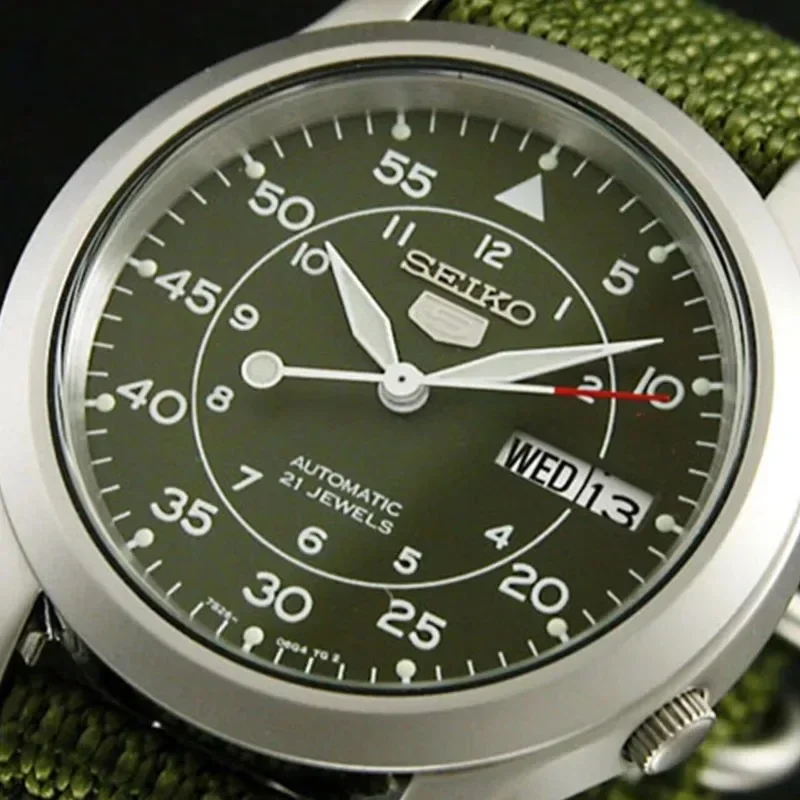 SEIKO SNK805-reloj de cuarzo para hombre, cronógrafo con correa de tela, esfera verde de lujo, informal, deportivo, automático, a la moda, Original