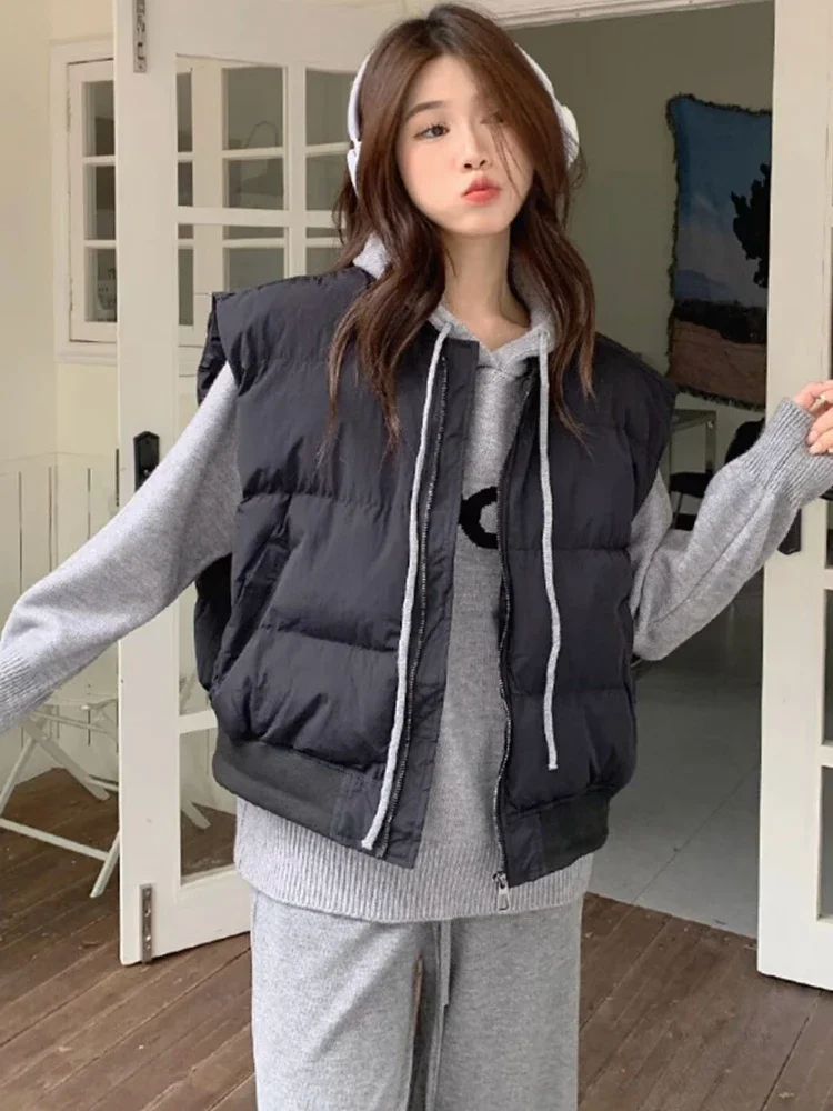 

Vests Women Plus Velvet Solid Patchwork Zipper Autumn New Fashion All-match Korean Style Hipster Warm Sleeveless Tops Prevalent