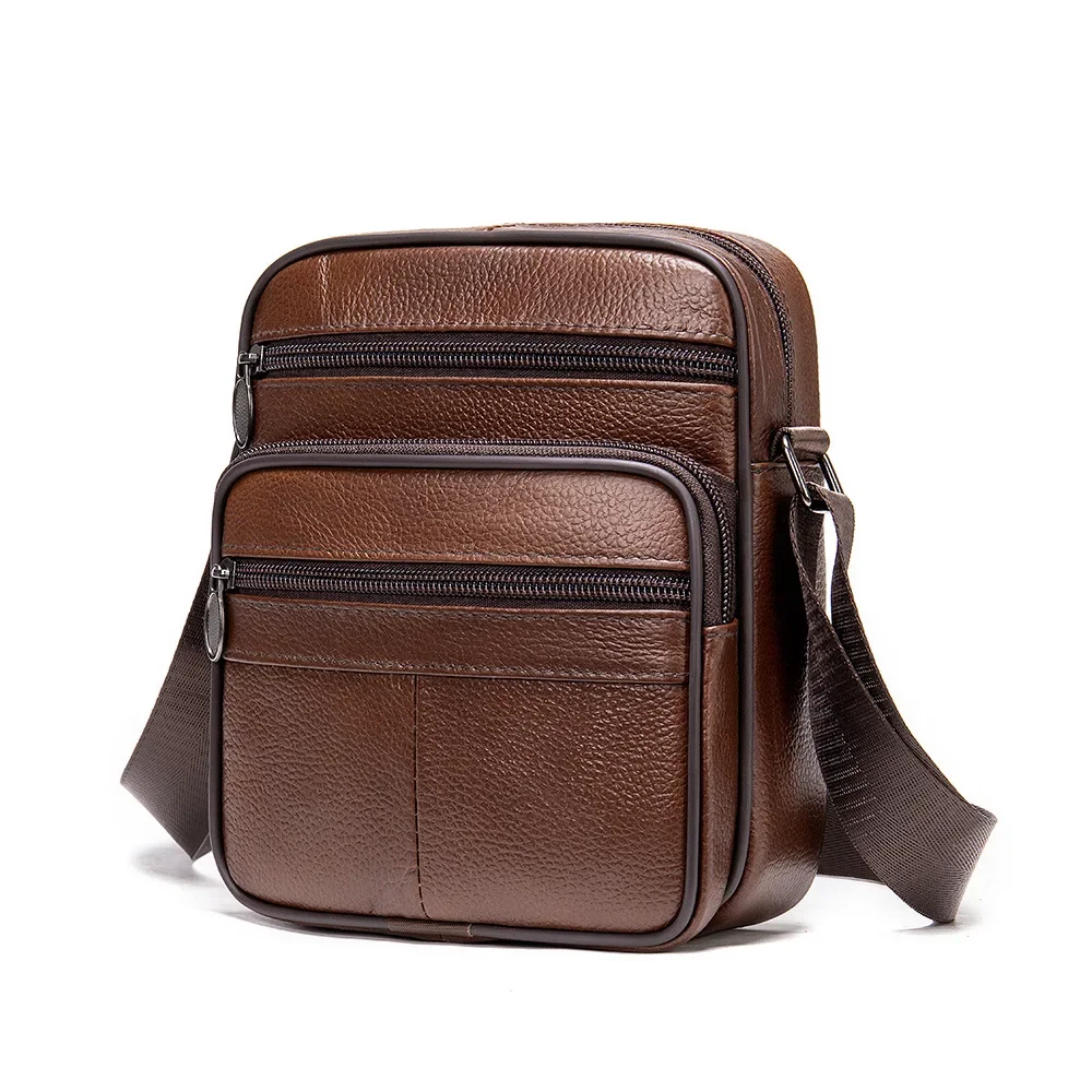 Messenger Bag for Men Genuine Leather Crossbody Bag Male Travel Outdoor Shoulder Bag Zipper Men's Leather Handbag Phone Purse