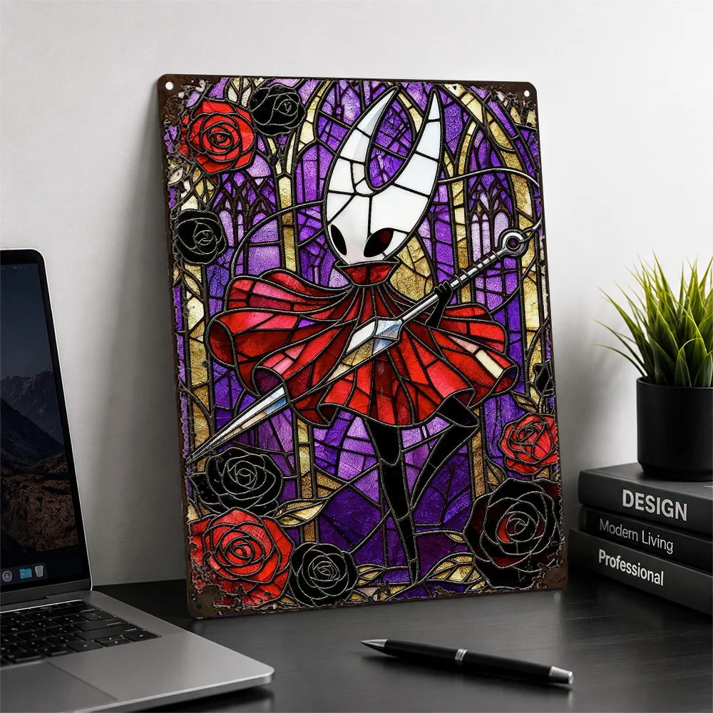 Hornet With Red Rose Aluminum Poster Stained Glass Wall Art For Home Office Personalized Metal Sign Video Game Fan Gift Idea