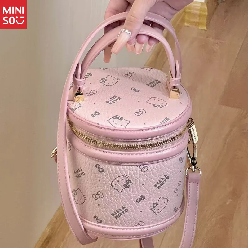 Miniso Hello Kitty 2025, nieuwe emmertas, ronde crossbody-schoudertas met handvat aan de bovenkant