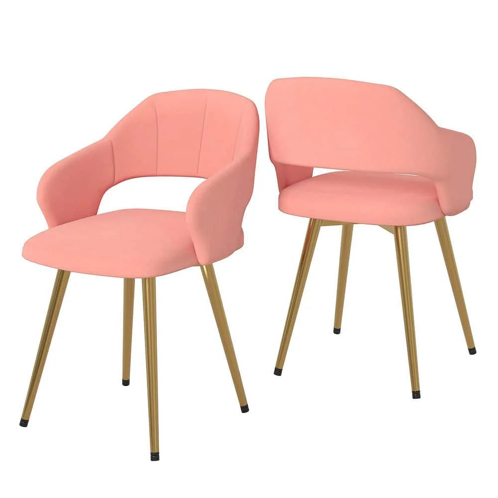 Elegant Pink Velvet Dining Chairs with Gold Metal Legs - Modern Upholstered Dining Room Chairs, (Set of 2)