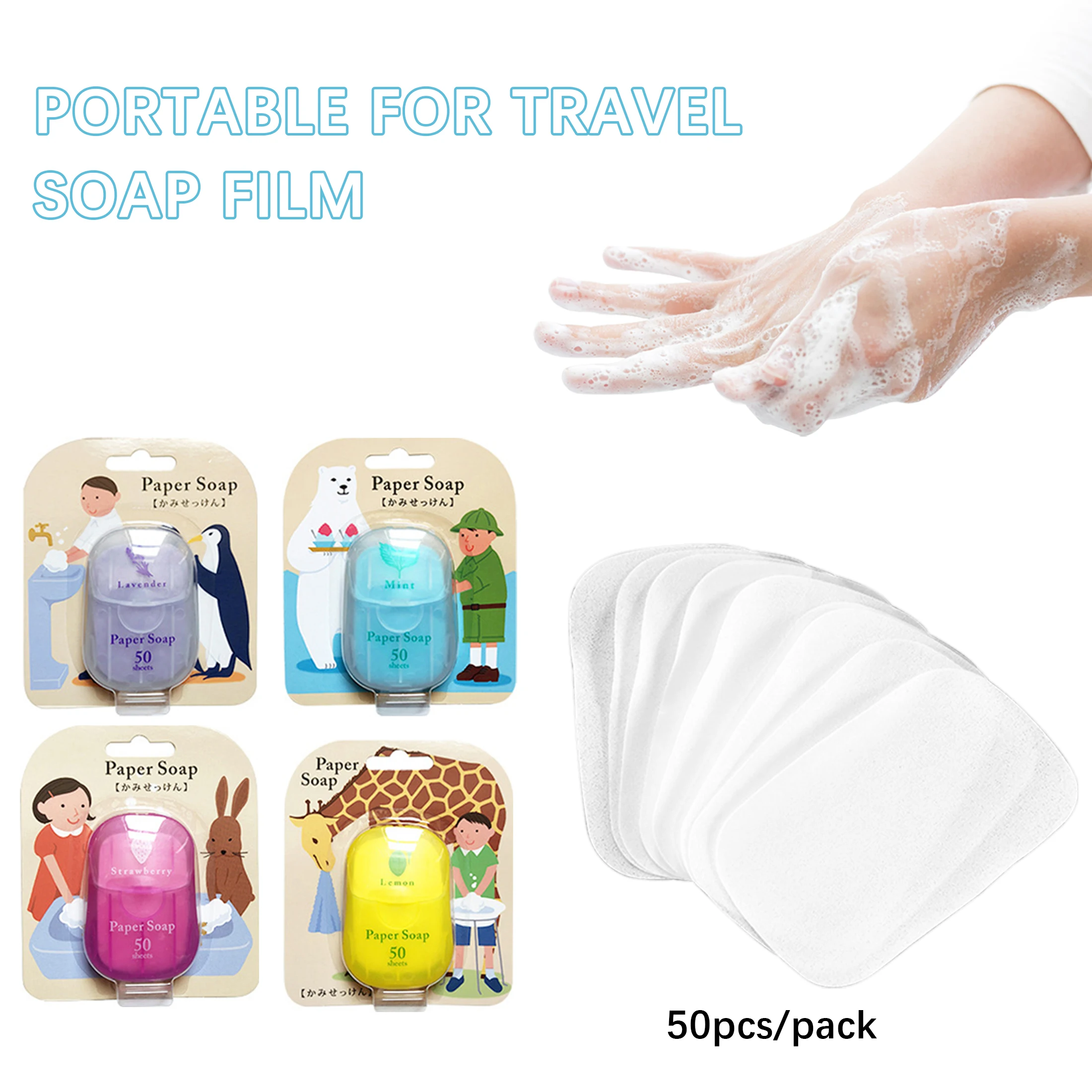 50pcs/set Outside Portable Easy To Carry Soap Tablets Hand Washing Cleaning Travel Toilet Soaps Disposable Paper Soap