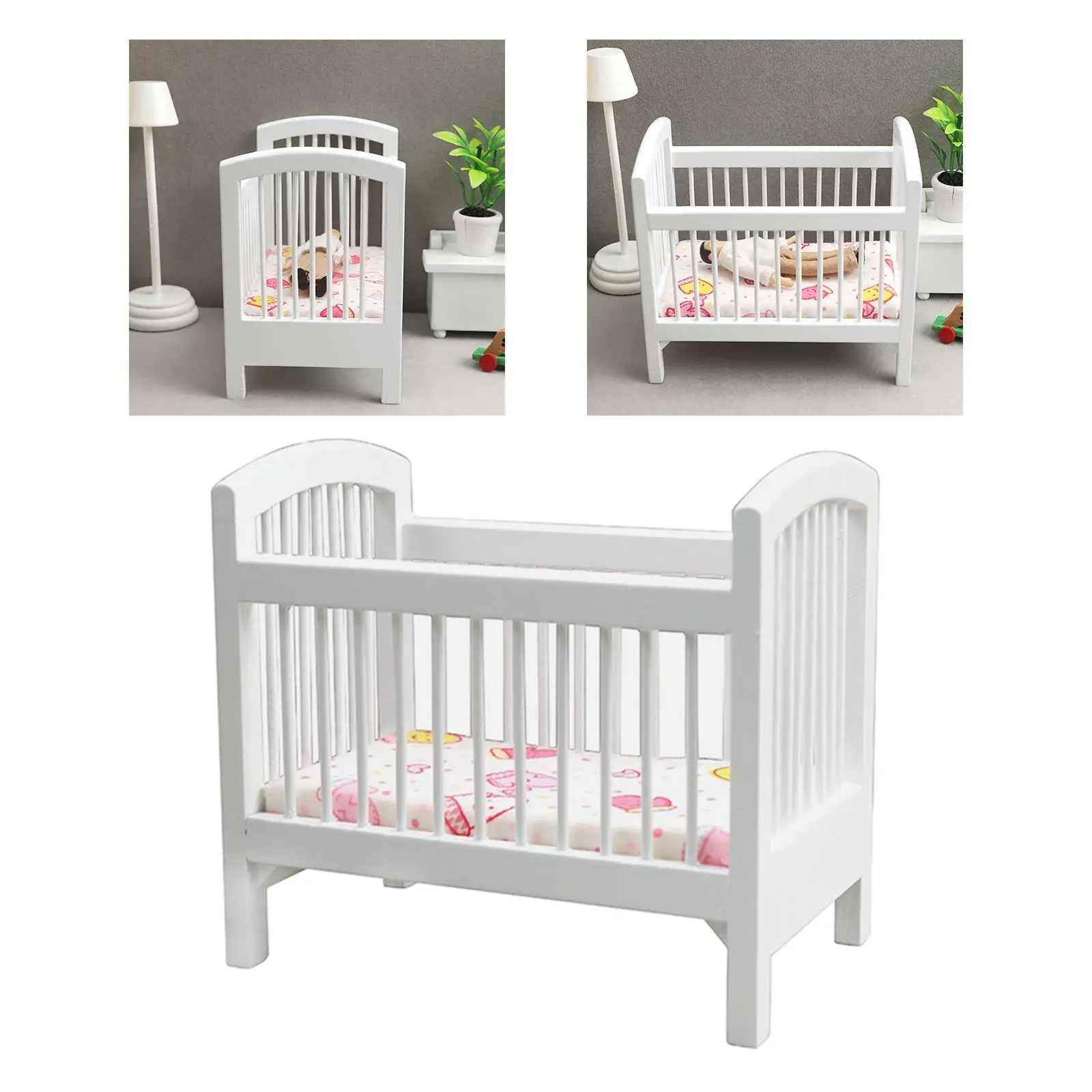 Ensemble de meubles de berceau miniatures en bois pour maison de poupée, avec matelas, pour décoration de poupées