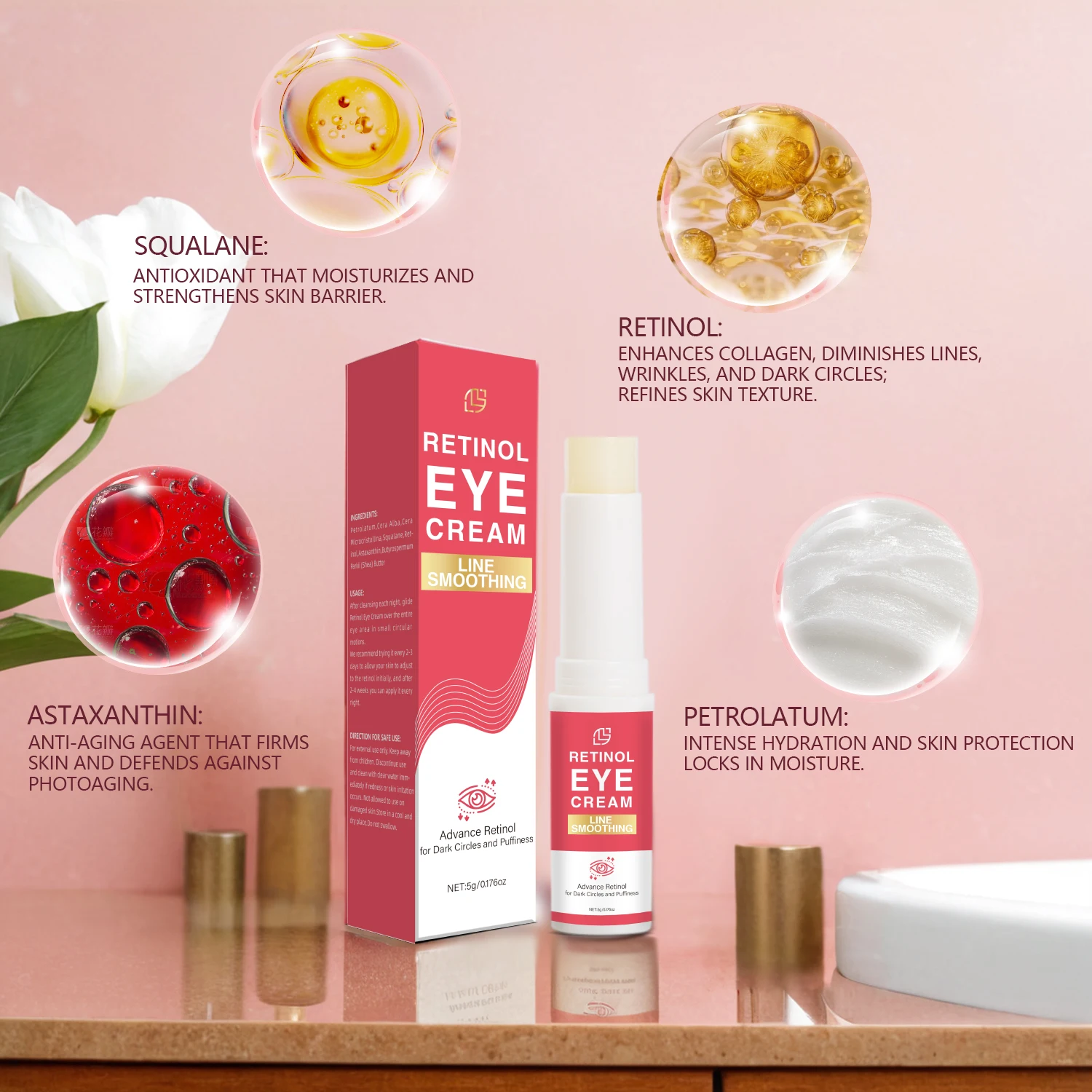 Retinol Eye Cream Stick Anti Rimpel Verlichting Donkere Kringen Verstevigende Huid Vervagen Fijne Lijntjes Oogreparatie Stick Voor Vrouwen Ogen Verzorging