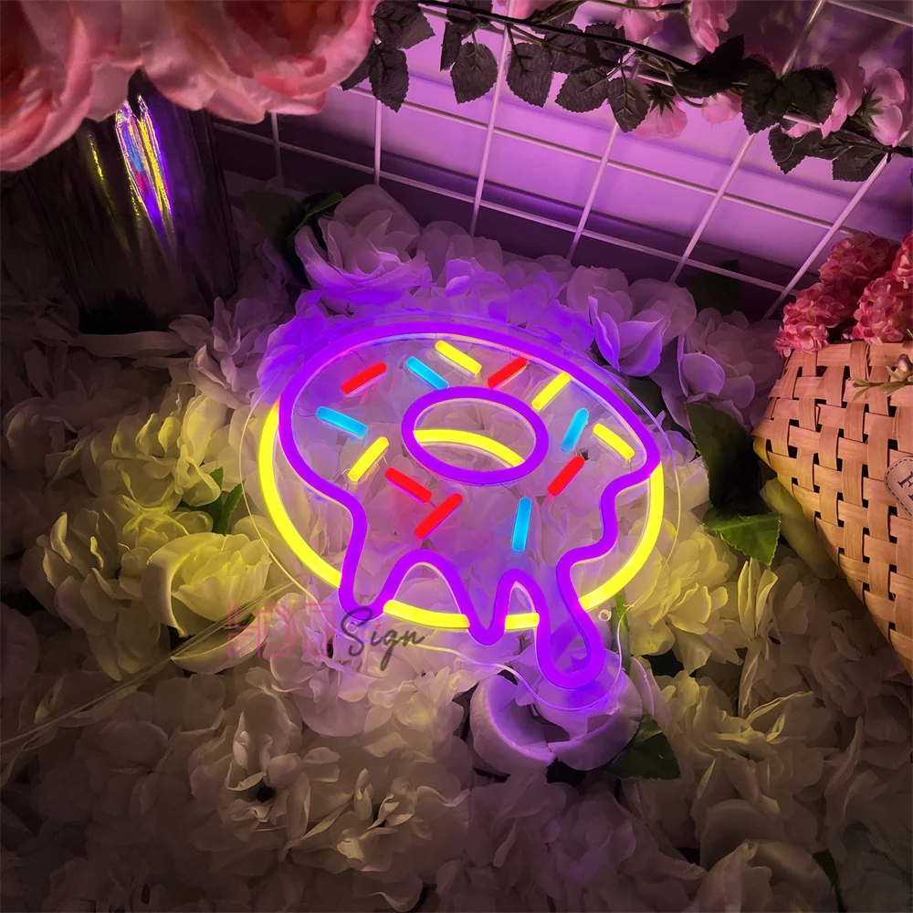 

Пончики светодиодный неоновый знак для десертного магазина Настенный декор Неоновый свет Ресторан Кофейня Украшение окна Бизнес-вывески