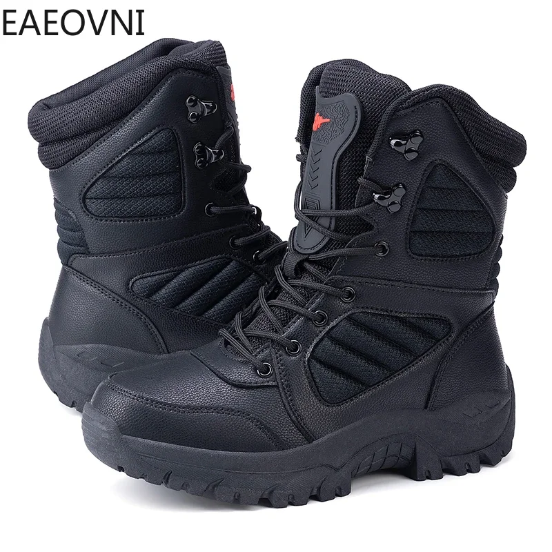 Men's Outdoor Boots High Tops Men Climbing Boot British Style Man Biker Shoes Wear-resistant Platform EAEOVNI New Arrival Hot