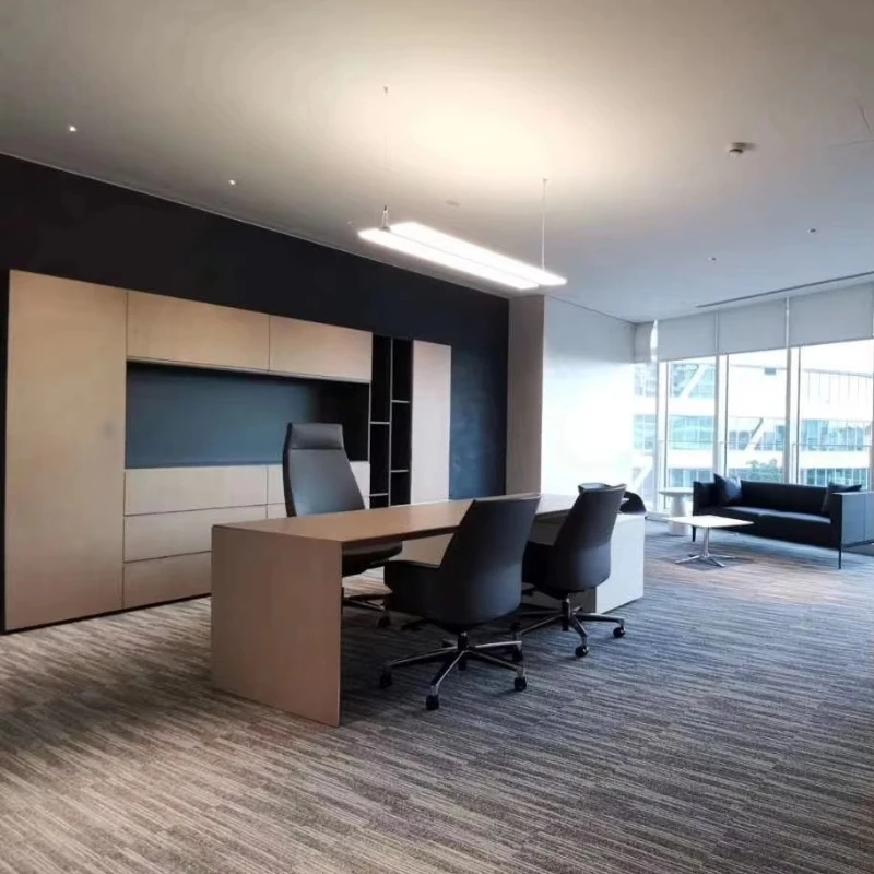 

Solid wood panel executive desk modern workstation with home office locker