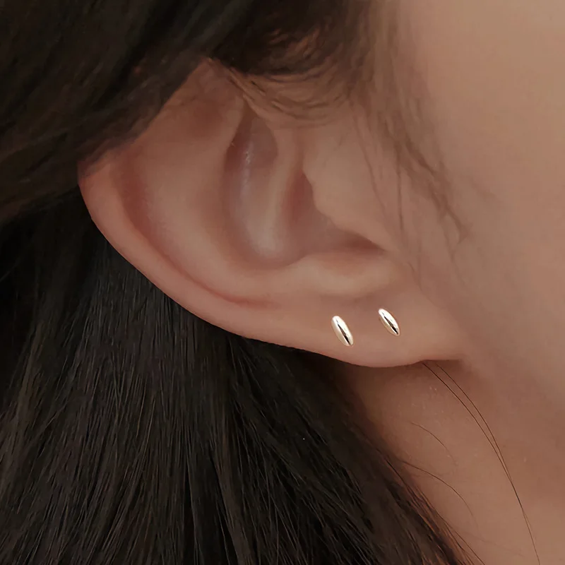 S999 Sterling Silver Rice-Grain Screw-Back Studs – Minimalist Cartilage Earrings, High-End Fashion Hypoallergenic Jewelry for Wo