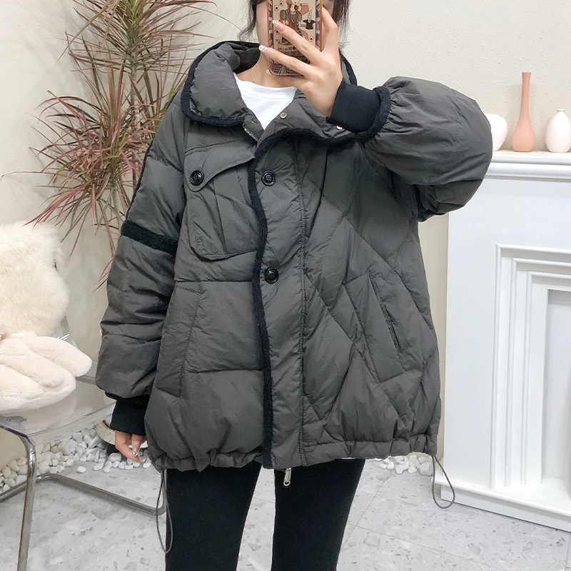 2023 New Women Cotton Padded Casual Jacket Female Warm Parkas Loose Thick Outwear Korean Fashion Short Coat