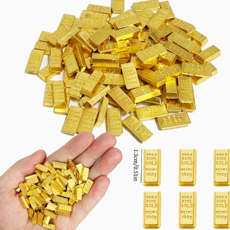 100g Fine Gold Bar Replica 999.9 Gold Plated Bullion Brick Fake Gold Bar for Pirate Party Decor Collection Gift