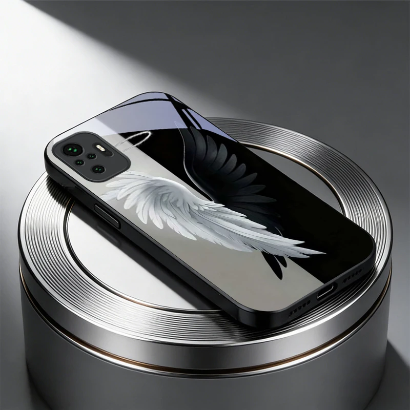 Angel Half Devil Wing Black Glass Phone Case For Redmi Note 14 Pro+ 13 Pro 8 9S 12S 10 Pro 11 13C 14C 12 13 8T A3 5G Black Cover view 6