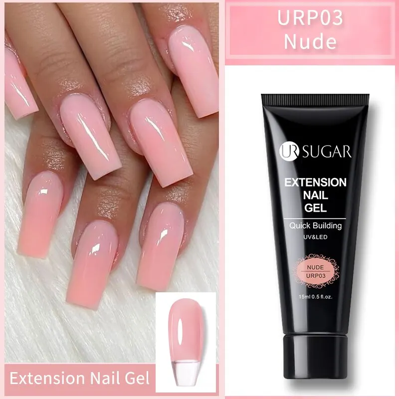 UR SUGAR 네일 익스텐션 젤, UV LED 아크릴 크리스탈, 화이트 클리어 누드 젤 네일 광택제, UV 젤 광택제, 15ml, 세트당 6 개
