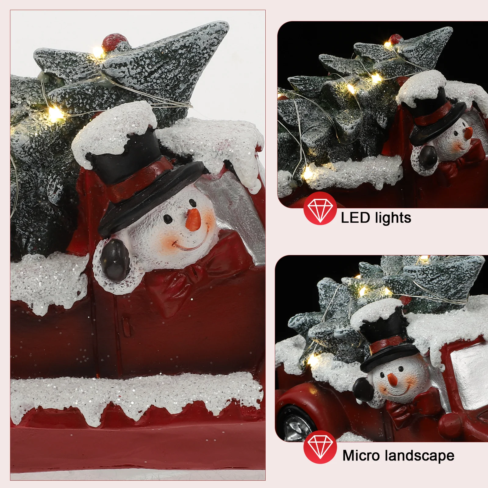 

Christmas Decoration LED Lights Xmas Red Truck Resin Truck with Xmas Tree Model Xmas Gift without