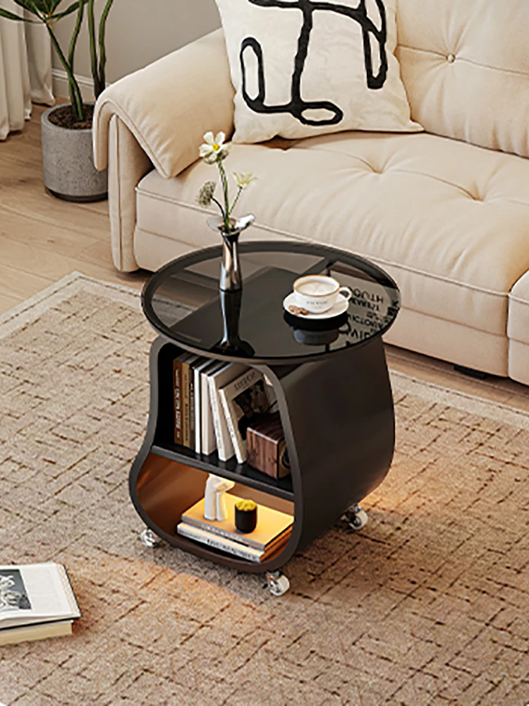 

Home Furniture Mobile Sofa Side Tables Living Room Creative Simple Storage Rack Small Coffee TableOffice Round Art Glass Table